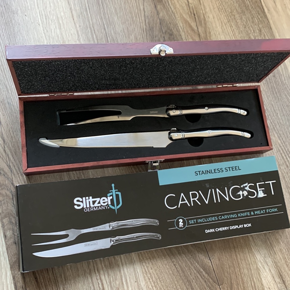 Slitzer Germany European Carving Knife Meat Fork Set Stainless Steel Gift Boxed